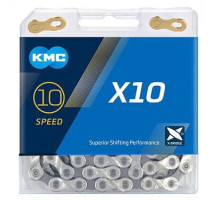 Ланцюг KMC X10 10 швидкостей сіра/срібло 114 ланок + золотистий замок