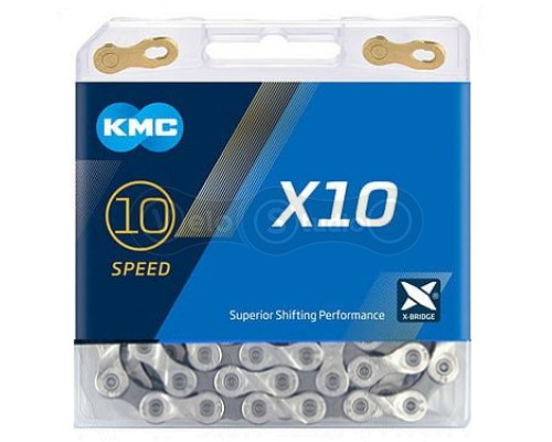 Ланцюг KMC X10 10 швидкостей сіра/срібло 114 ланок + золотистий замок