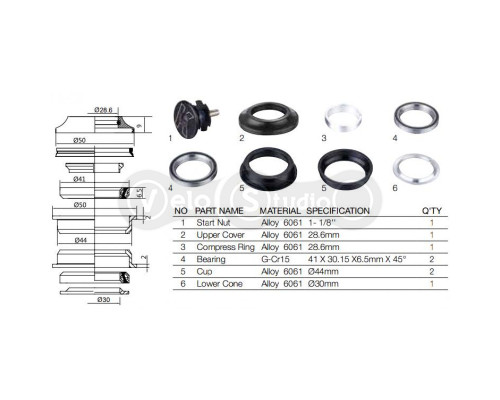 Рулевая колонка Kenli KL-B310 1-1/8 44 мм (промышленные подшипники)
