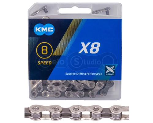 Цепь KMC X8 Silver/Gray 8 скоростей 114 звеньев + замок