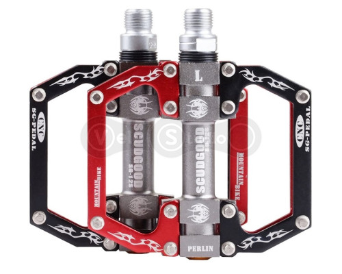 Педали ScudGood MTB BC-PD207 на 3-х промах чёрные - красные
