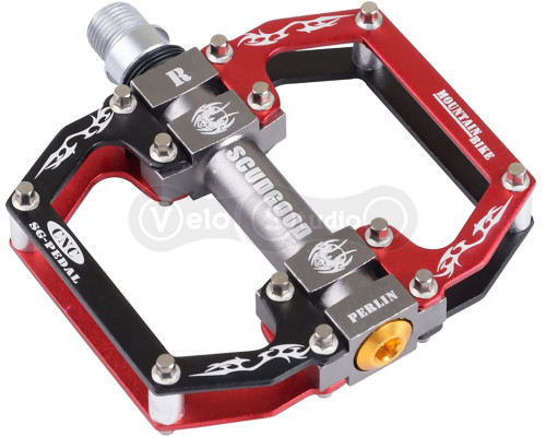 Педали ScudGood MTB BC-PD207 на 3-х промах чёрные - красные