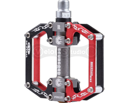 Педали ScudGood MTB BC-PD207 на 3-х промах чёрные - красные
