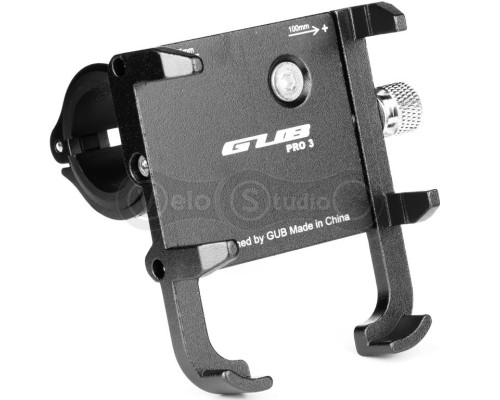 Держатель гаджета GUB PRO-3 на руль алюминиевый для PowerBank/телефонов в чехлах, черный