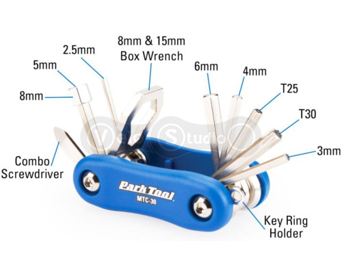 Мультитул Park Tool MTC-30, 2,5/3/4/5/6/8mm, T25/T30, викрутка, накидний ключ 8 та 15 мм