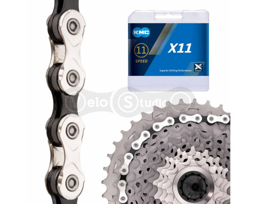 Цепь KMC X11 Silver/Black 11 скоростей 118 звеньев + замок