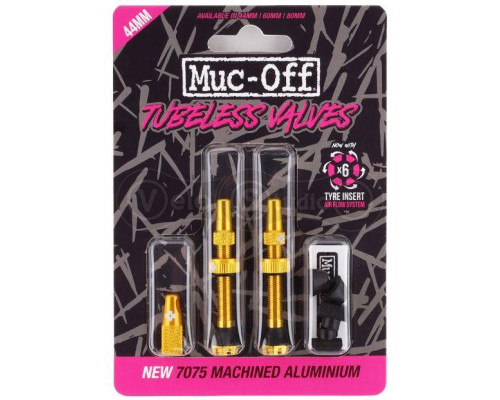 Бескамерный ниппель MUC-OFF Tubeless V2 44 мм золотой - 2 штуки