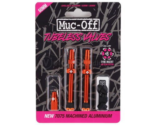 Бескамерный ниппель MUC-OFF Tubeless V2 60 мм оранжевый - 2 штуки