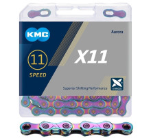 Цепь KMC X11 Aurora Blue 11 скоростей, 118 звеньев + замок