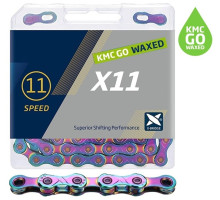 Цепь KMC X11 Aurora Blue 11 скоростей, 118 звеньев + замок Waxed (смазка KMC GO WAX)