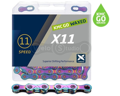 Цепь KMC X11 Aurora Blue 11 скоростей, 118 звеньев + замок Waxed (смазка KMC GO WAX)