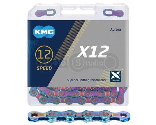 Цепь KMC X12 Aurora Blue 12 скоростей, 126 звеньев + замок