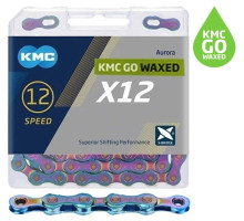 Цепь KMC X12 Aurora Blue 12 скоростей, 126 звеньев + замок Waxed (смазка KMC GO WAX)