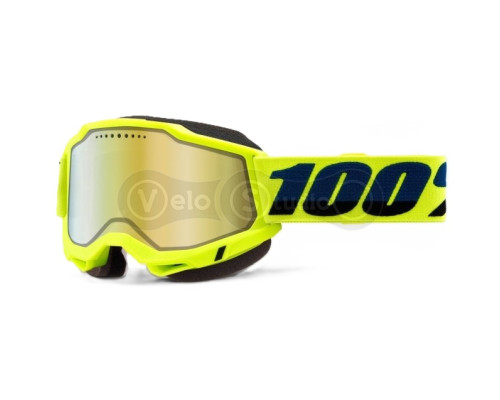 Маска 100% ACCURI 2 Snowmobile Goggle [Fluo Yellow], Dual Mirror Gold Lens