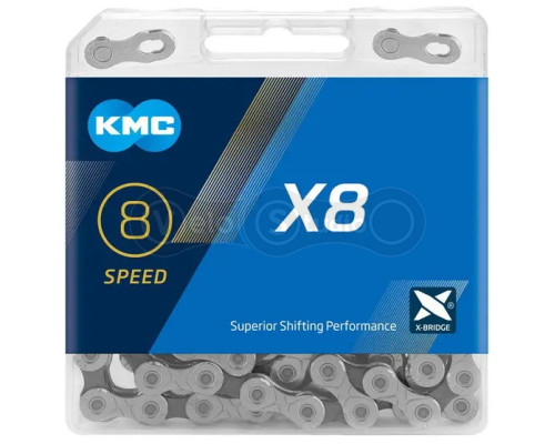 Цепь KMC X8 Silver/Grey 8 скоростей 116 звеньев + замок