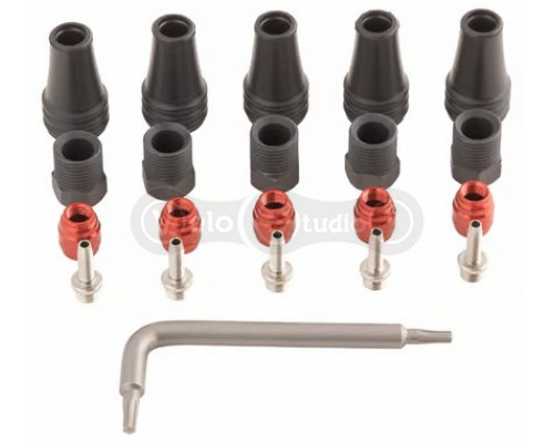 Сервісний набір гальм HOSE FITTING KIT - SHORT NUT (INCLUDES 5 THREADED HOSE BARBS,5 COMPRESSION NUTS, 5 RED COMP OLIVES, 1 T8 TORX) - RED/FORCE AXS 2-PIECE