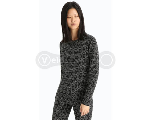 Термофутболка із довгим рукавом ICEBREAKER 250 Vertex LS Crewe Alpine Geo WOMEN BLACK/SNOW/J S