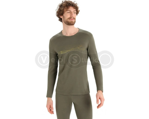 Термофутболка с длинным рукавом ICEBREAKER 200 Oasis LS Crewe Ski Stripes MEN LODEN M