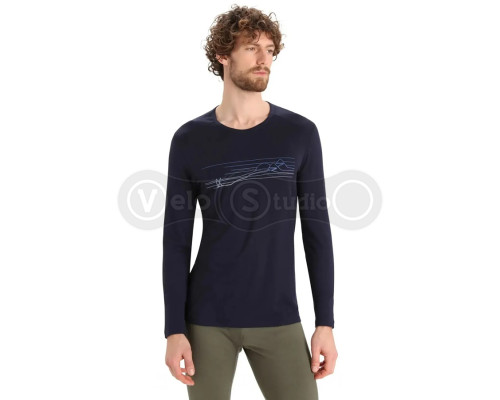Термофутболка с длинным рукавом ICEBREAKER 200 Oasis LS Crewe Ski Stripes MEN MIDNIGHT M
