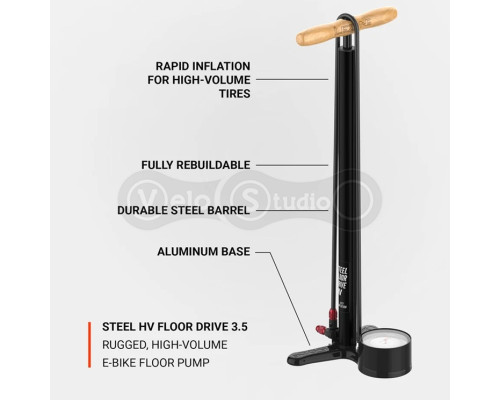 Насос підлоговий LEZYNE STEEL FLOOR DRIVE HV Манометр 3,5 чорний 100psi Y18