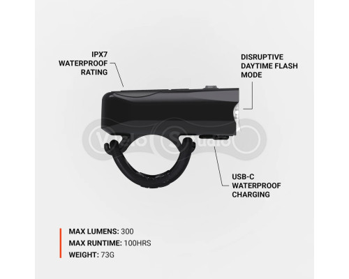 Передня фара LEZYNE KTV DRIVE PRO 300+ FRONT чорна 300 люмен Y17