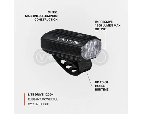 Передня фара LEZYNE LITE DRIVE 1200+ FRONT чорна матова 1200 люмен Y17