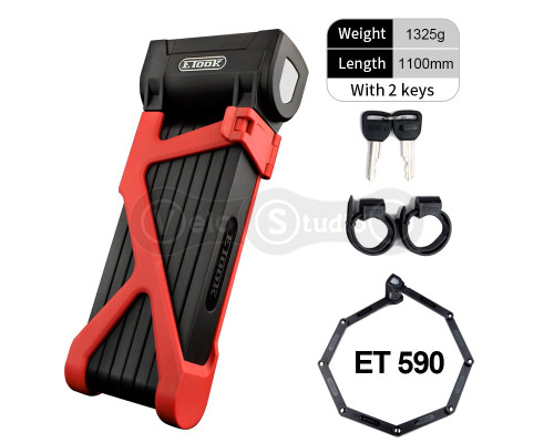 Вело замок фолдинговый ETOOK ET590 5 х 1100 мм красный