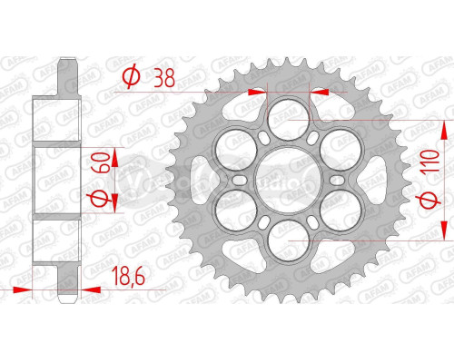 Задня зірка AFAM 525 Steel Chainwheel 50801 - Ducati [Silver], 43z