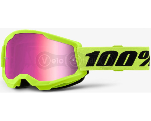 Маска 100% STRATA 2 Goggle Neon Yellow - Mirror Pink Lens