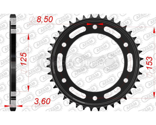 Задня зірка AFAM 520 Steel Chainwheel 10339 - Honda [Black], 40z