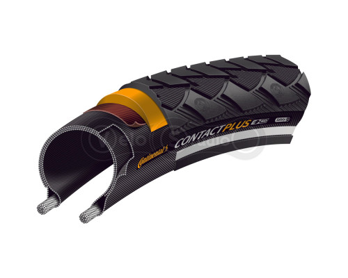 Вело покришка Continental Contact Plus, 28", 700 x 35C, чорна, не складана, світловідбивна