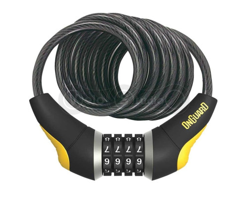 Замок Onguard DOBERMAN кодовий на 4 цифри, спіральний трос 185см х 12мм, поворотний тримач на раму