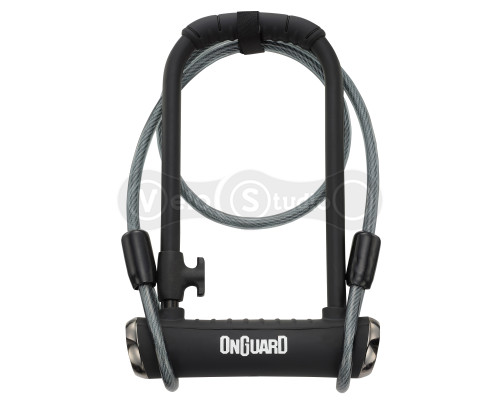 Замок U-образный Onguard Pitbull DT размер скобы 115 x 230мм, толщина 14мм + кабель 120см х 10мм, 4 ключа + 1 с подсветкой, черный