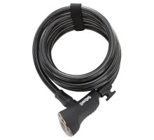 Замок Onguard DOBERMAN, спиральный трос 185см х 12мм, 5 ключей, поворотный держатель на раму, черный