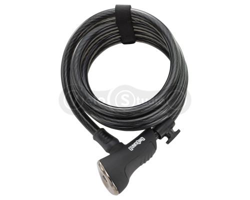 Замок Onguard DOBERMAN, спіральний трос 185см х 12мм, 5 ключів, поворотний тримач на раму, чорний