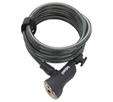 Замок Onguard DOBERMAN, спиральный трос 185см х 10мм, 5 ключей, поворотный держатель на раму, черный