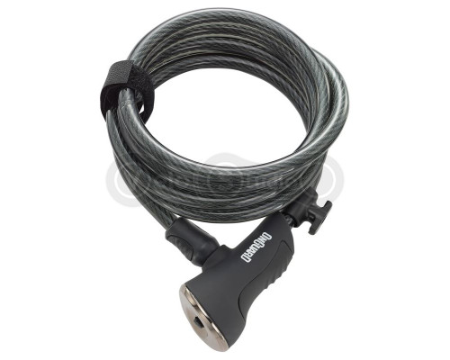 Замок Onguard DOBERMAN, спіральний трос 185см х 10мм, 5 ключів, поворотний тримач на раму, чорний