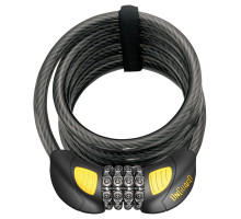 Замок Onguard DOBERMAN GLO кодовый на 4 цифры с LED-подсветкой, спиральный трос 185см х 12мм, поворотный держатель на раму