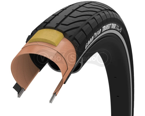 Покришка 700x40 (40-622) GoodYear Transit Tour S3: Protection, Wire, Black + reflective strips, 60tpi