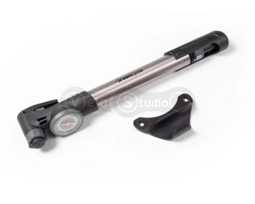 Мінінасос Green Cycle GPM-277 зі складною Т-ручкою, з манометром під два типи клапана AV+FV, сріблястий