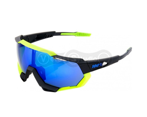 Велосипедные очки Ride 100% SPEEDTRAP - Soft Tact Black/Neon Yellow - Blue Mirror Lens