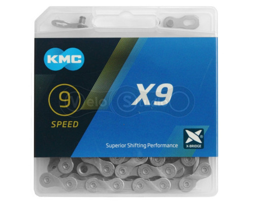 Цепь KMC X9 Gray 9 скоростей 114 звеньев + замок