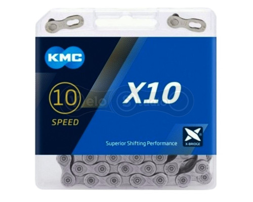 Цепь KMC X10 Grey 10 скоростей 114 звеньев + замок