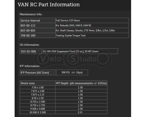 Шток FOX Damper Body DHX VAN (1.070 Bore X 3.655 TLG) Black Ano III 7.5 x 2.0