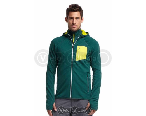 Термокофта Icebreaker Atom LS Zip Hood pine/chartreuse/white L